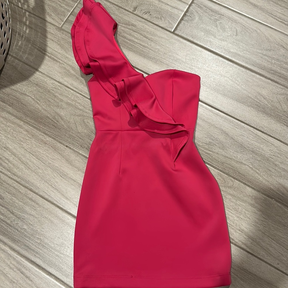 Pink one shoulder mini dress